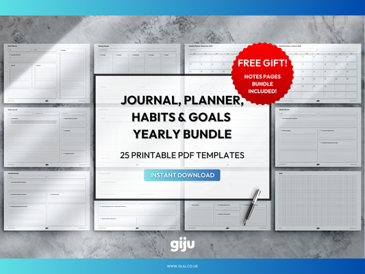 Journal, Planner, Habits & Goals Yearly Bundle - PDF printable planner templates