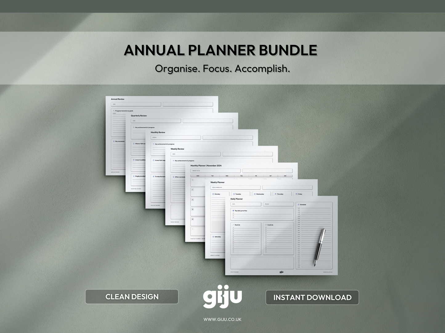 Annual Planner Printable Bundle - Daily/Weekly/Monthly Planner